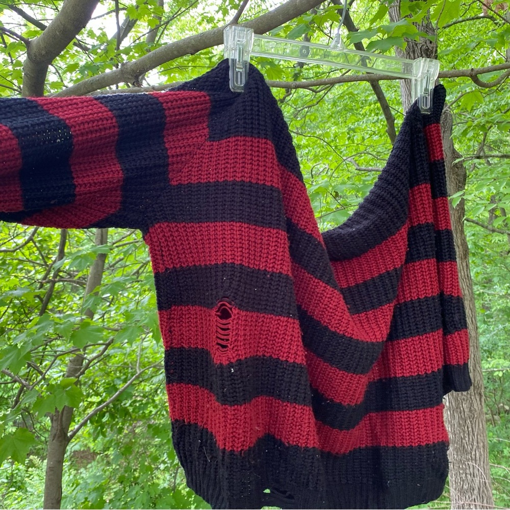SHEIN Red and Black Striped Hoodie